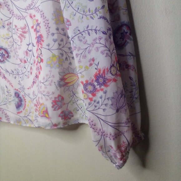 Rose & Olive Blouse Shirt XS Women Long Sleeve Elastic Bust Floral Colorful - Picture 14 of 14